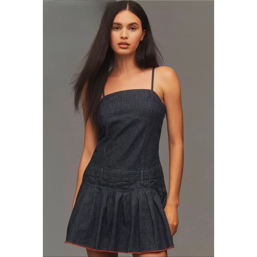 NWT Anthropologie Pilcro Sleeveless Pleated Denim Romper. Size 12. Retails $160